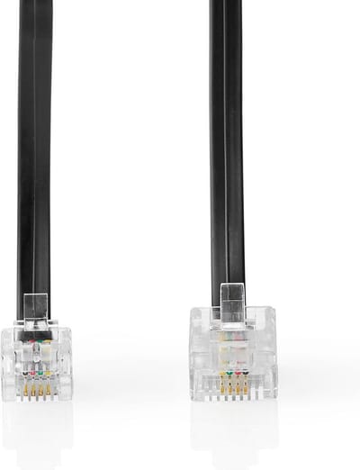 Nedis Telecomverlengkabel - RJ11 Male - RJ45 Male - 5.00 m - Kabel design: Plat - Connectorplating: Goud Verguld - Kabeltype: RJ11 - Zwart