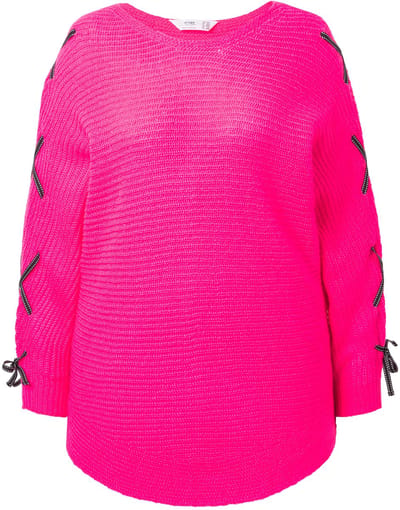 Angel of Style - Dames - Trui Loose Fit vleermuismouwen mooie vetersluiting - Neon bes - Maat 46+