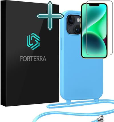 Hoesje Geschikt voor iPhone 13 Mini Case Siliconen Hoes Met Koord Met Screenprotector - Hoes Geschikt voor iPhone 13 Mini Met Telefoonkoord Hoesje Backcover - Lichtblauw