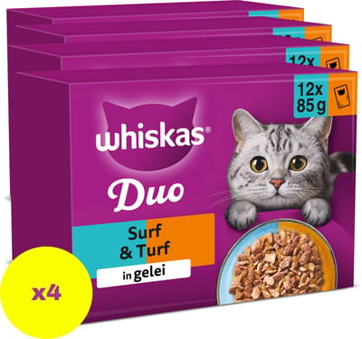 Whiskas Kattenvoer - Adult 1+ - Duo Surf & Turf in Gelei - 4x12x85g