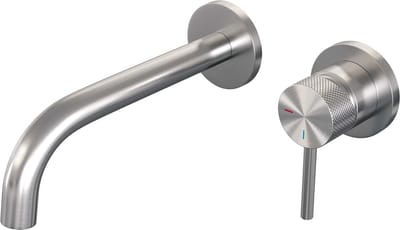 Brauer Brushed Carving Wastafelmengkraan inbouw - gebogen uitloop links - hendel lang smal carving- model A 1 - PVD - geborsteld RVS
