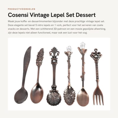 Dailygoods- Lepel Vintage Stijl - Dessertlepel - Koffielepel - IJslepel - Fruitlepel - Hoogwaardig Zinklegering - 3D-patroon - Servies