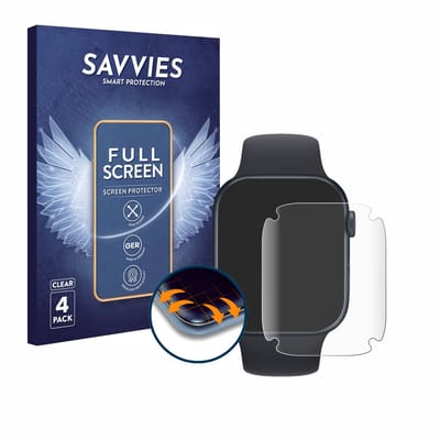 Savvies - Screenprotector voor Apple Watch Series 7 (45 mm) - Folie Beschermfolie transparant volledig dekking 4 Stuks