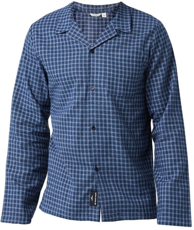 Björn Borg heren core flannel O-hals pyjamashirt longsleeve check blauw