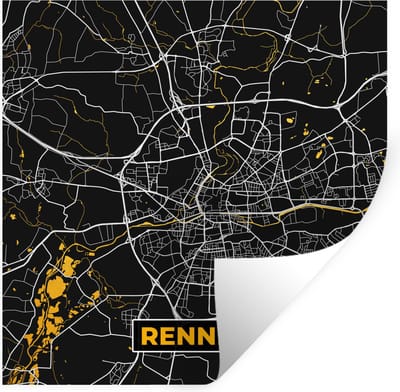 Muurstickers - Sticker Folie - Plattegrond – Stadskaart – Rennes - Frankrijk - Kaart - 100x100 cm - Plakfolie - Muurstickers Kinderkamer - Zelfklevend Behang XXL - Zelfklevend behangpapier - Stickerfolie