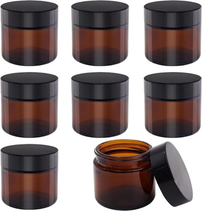 Lege Amber Glazen Potjes, Set van 8, 60 ml, Ideaal voor Crèmes, Lotion en Essentiële Olie Opslag