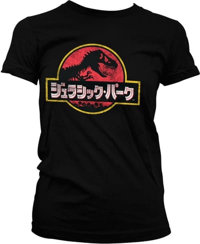 Jurassic Park Japans T-shirt met verweerd logo voor dames, meisjesachtig, zwart