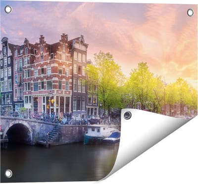 Gards Tuinposter Amsterdamse Grachten - 50x40 cm - Tuindoek - Tuindecoratie - Wanddecoratie buiten - Tuinschilderij