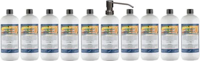 Handzeep Sweet Orange & Cedarwood 1 liter - set van 10 stuks - met gratis RVS zilverkleurige pomp - Voordeelverpakking