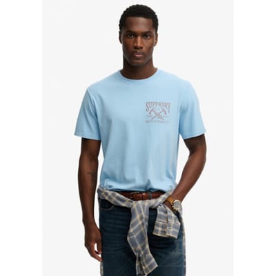 Superdry blauwe heren t-shirt   Ronde hals   Regular fit   Tekst patroon   Duurzaam   Korte mouw Blauw S