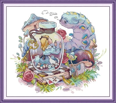 Cross Stitch Kits Alice in Wonderland - Voor Volwassenen, DIY Borduurset 14 Count, Geschikt voor Beginners en Geprinte of Ongedrukte Opties