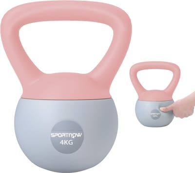 ECTEATOY® Kettlebell - 4 kg Zachte Kettlebell Roze/Grijs – Antislip Handgreep, Vloervriendelijk, Voor Thuisfitness & Krachttraining