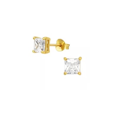 Sterling zilveren Goud plating oorknop vierkant Hoge setting Crystal (LENGTE 8MM)