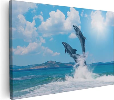 Artaza Canvas Schilderij Dolfijn - 30x20 cm - Klein - Wanddecoratie Woonkamer - Muurdecoratie Zeezicht - Kamer Accessoires Dieren