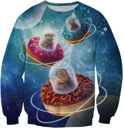 Otters in UFO's gemaakt van donuts Trui voor fout feest - Maat: S - Foute trui - Feestkleding - Festival Outfit - Fout Feest - Trui voor festivals - Rave party kleding - Rave outfit - Dieren kleding - Dierentrui -
