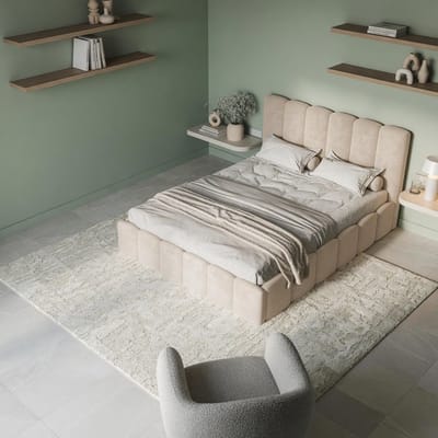 Bubble Bed 180x200 cm met Hydraulische Opbergruimte - Gestoffeerd Tweepersoonsbed met Hoofdeinde, Lattenbodem & Lade - Crème Fluweel - Mobili Bella