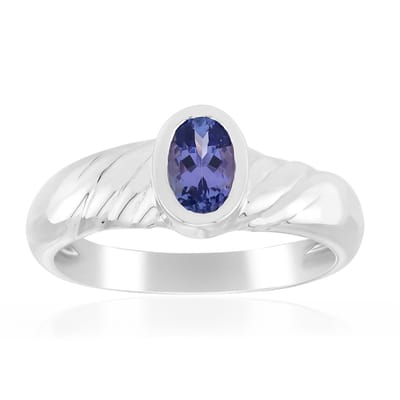 Cavill - Ring 925 Sterling Zilver met 0,37 ct Ovale Blauwe Tanzaniet - Palladiumlaag - Elegante Structuur Ringband - Unieke Sieraden uit Tanzania