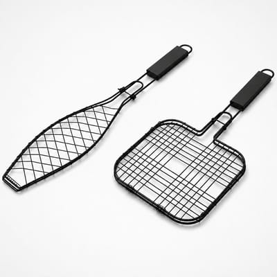 Narvie BBQ Grill Set - Vis Grillmand en Hamburger Grill Klem - 2-delige Barbecue Set - Zwart