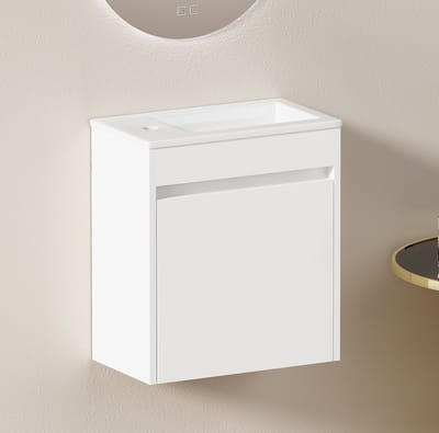 DESMIU Badkamerkast - Compact Wandmodel Met Softclose Deur - Voor Kleine Badkamer Of Gastenbadkamer - Keramiek En MDF - 46x26x51,5 Cm - Wit