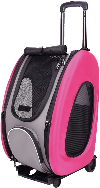 IBIYAYA EVA honden en katten draagtas met wielen roze – 4 in 1 reismand – Hondentrolley – Kattenrugzak – Automand -Roze