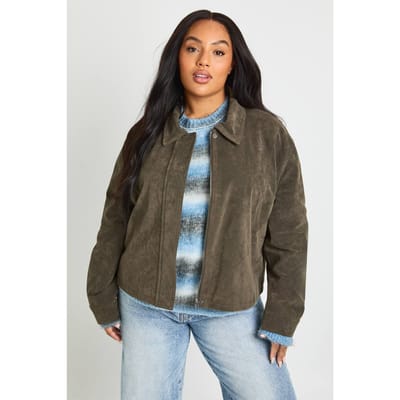 boohoo Dames PLUS SUÈDE JAS MET KRAGEN | Kaki | Maat: 44