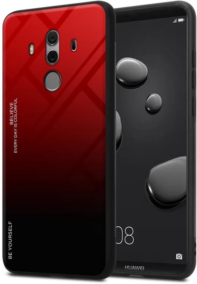 Cadorabo Hoesje geschikt voor Huawei MATE 10 PRO in ROOD - ZWART - Tweekleurige beschermhoes van TPU-silicone Case Cover en achterzijde van gehard glas