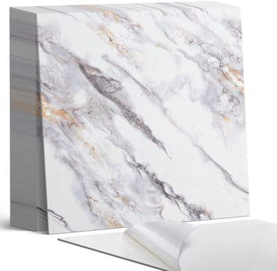 Coloray Plaktegels - Elegant marmerpatroon Zelfklevende Tegels - 20 cm x 20 cm - Wit Plaktegels - 20 stuks - Vierkant PVC Tegels - Plaktegels Badkamer - Plaktegels Vloer - Vinyl Tegels Zelfklevend - Wandtegel Zelfklevend