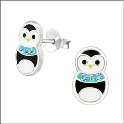 Aramat Jewels | Oorbellen | Zilveren Pinguïn Oorbellen - oorbellen meisje | Blauw Kristal-10x6mm | |9mm | Zilver | Kinderen | Verkleurd niet