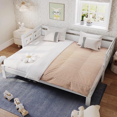 Uitschuifbed met Slaapruimte - Daybed Kinderbed - Extra Slaapplaats - Hartvorm Design - 90x190 cm - Wit