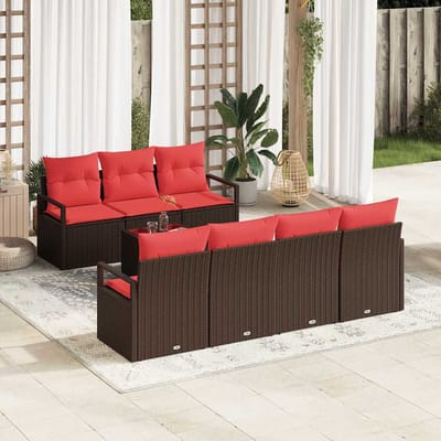 vidaXL Bankstel 8 st 7-Aantal zitplaatsen Bruin en Rood poly rattan