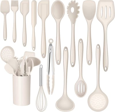 15-delige silicone kookset, hittebestendig keukengerei met utensilhouder, anti-aanbak coating, vaatwasserbestendig, ideaal voor koken en bakken