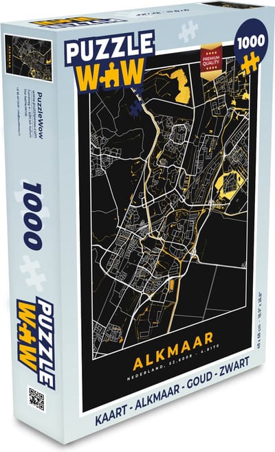 Puzzel Kaart - Alkmaar - Goud - Zwart - Legpuzzel - Puzzel 1000 stukjes volwassenen