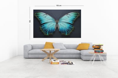 Canvas Schilderij – Vlinder in Zwart en Turkoois – Modern Wanddecoratie – 60x40x2 cm