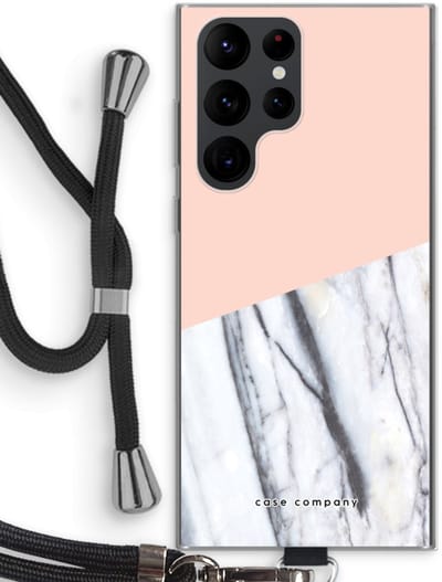 Case Company® - Hoesje met koord geschikt voor Samsung Galaxy S22 Ultra hoesje met Koord - A touch of peach - Telefoonhoesje met Zwart Koord - Bescherming aan alle Kanten en Over de Schermrand