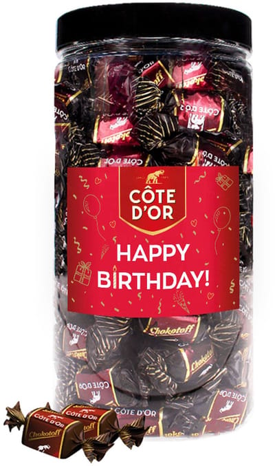 Côte d'Or Chokotoff chocolade met opschrift "Happy Birthday!" - chocolade verjaardagscadeau - pure chocolade met toffee - 800g