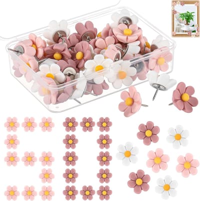 50 stuks - Bloemvormige punaises - Leuke punaises voor op een prikbord - Decoratieve kleine bloemvormige punaises - Punaises voor fotowanden - Punaises met opbergdoosje - Geschikt voor prikborden, kantoren, fotowanden, posters en accentwanden