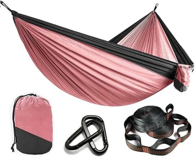 Dubbele Hangmat - Kampeerhangmat Outdoor Hangmat - Ontspannen Buiten - Dubbel Persoons - 250 cm Lengte - Roze en Zwart