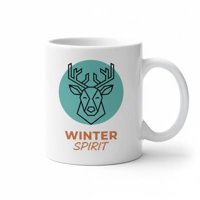 Winter Spirit Hert Mok 330ml – Witte Gezellige Wintermok met Minimalistisch Rendierontwerp