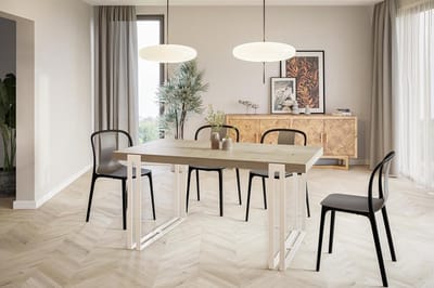 RosaFlex Luxe Uitschuifbare Eettafel 160–260 x 90 x 77 cm Rechthoekig – Halifax Lichtbruin met Witte Metalen Poten