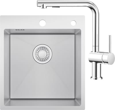 CECIPA max Spoelbak voor keuken 44*49CM - Spoelbak Keuken Met L-uitloop Keukenkraan - Enkele spoelbak Met waterafvoersysteem - Voor 45 cm Kast - RVS