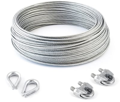 DQ-PP STAALKABEL SET 2 - 10 mm 6x37 Middelzacht - 10 meter - Gegalvaniseerd Staal - 2x Kousen 10 mm - 2x Kabelklemmen Beugel 10 mm - Staalkabel voor Klimhulp Kabel Staaldraad Bosbouwkabel Lierkabel Spankabel