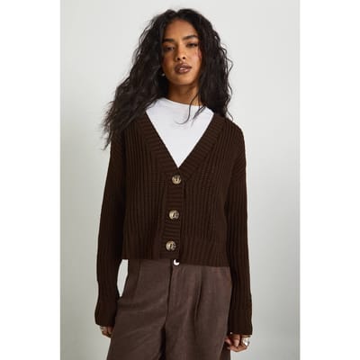 boohoo Dames Chunky gebreide cropped cardigan | Chocolate | Maat: Large