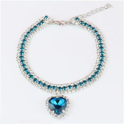 Collier Chaîne Ras-du-cou Strass Diamant pour Chaton Mignon Bling Accessoires pour Animaux de Compagnie pour Chat Chiot Chien Pendentif Cristal Collier Diamant XS neck 10-20cm bleu