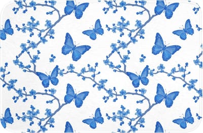 Badmat 60x40 cm - Antislip - Vlinder - Bloemen - Blauw - Badmatten voor badkamer - Badkamermat - Douchemat - Badkamer mat