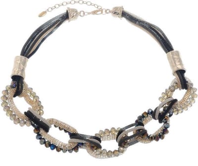 Behave® Ketting van vossenstaart koord met facet geslepen glaskralen 53,5 cm