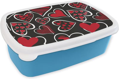 Broodtrommel Blauw - Lunchbox - Brooddoos - Meisjes - Hart - Liefde - Patronen - Girl - Kids - Kinderen - Kind - 18x12x6 cm - Kinderen - Jongen