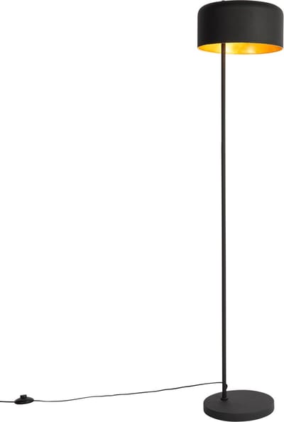 QAZQA jinte - Retro Vloerlamp | Staande Lamp - 1 lichts - H 145 cm - Zwart Goud - Industrieel - Woonkamer | Slaapkamer | Keuken