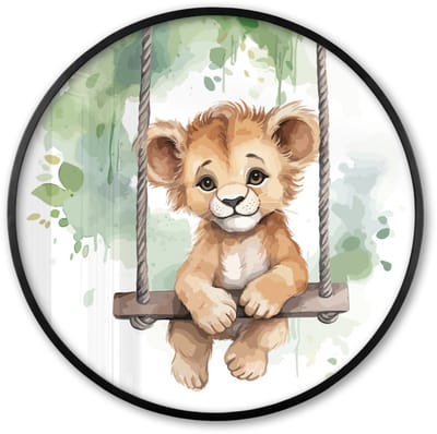 Poster in lijst Rond - Fotolijst 60x60 cm - Posters - Leeuw - Dier - Kinderen - Jungle - Ronde posterlijst zwart - Decoratie - Wanddecoratie woonkamer - Muurdecoratie slaapkamer