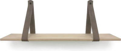 Eiken wandplank 18 mm recht 100 x 20 cm met leren riemen bruin - Eikenhouten wandplank - Eiken wandplank - Leren plankdragers - Fotoplank