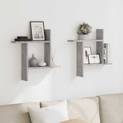 vidaXL - Wandschappen - 2 - st - 50x12x50 - cm - bewerkt - hout - betongrijs